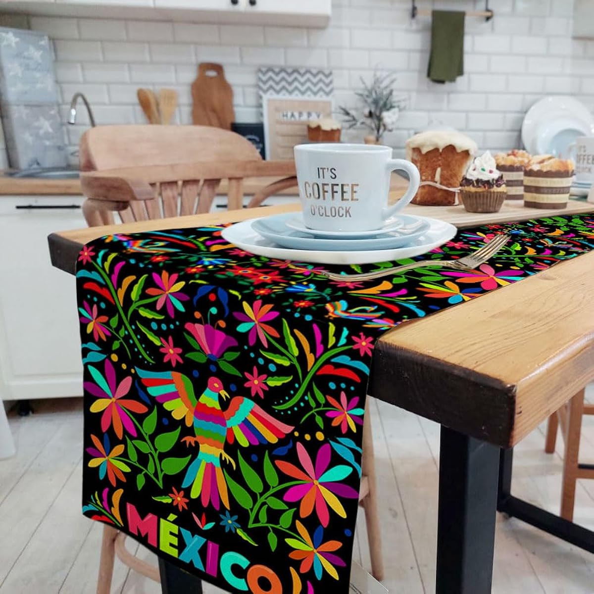 Mexican Fiesta Table Runner Dia De Los Muertos Table Runner Mexican Linen Home Dining Room Kitchen Table Decor 72" Long