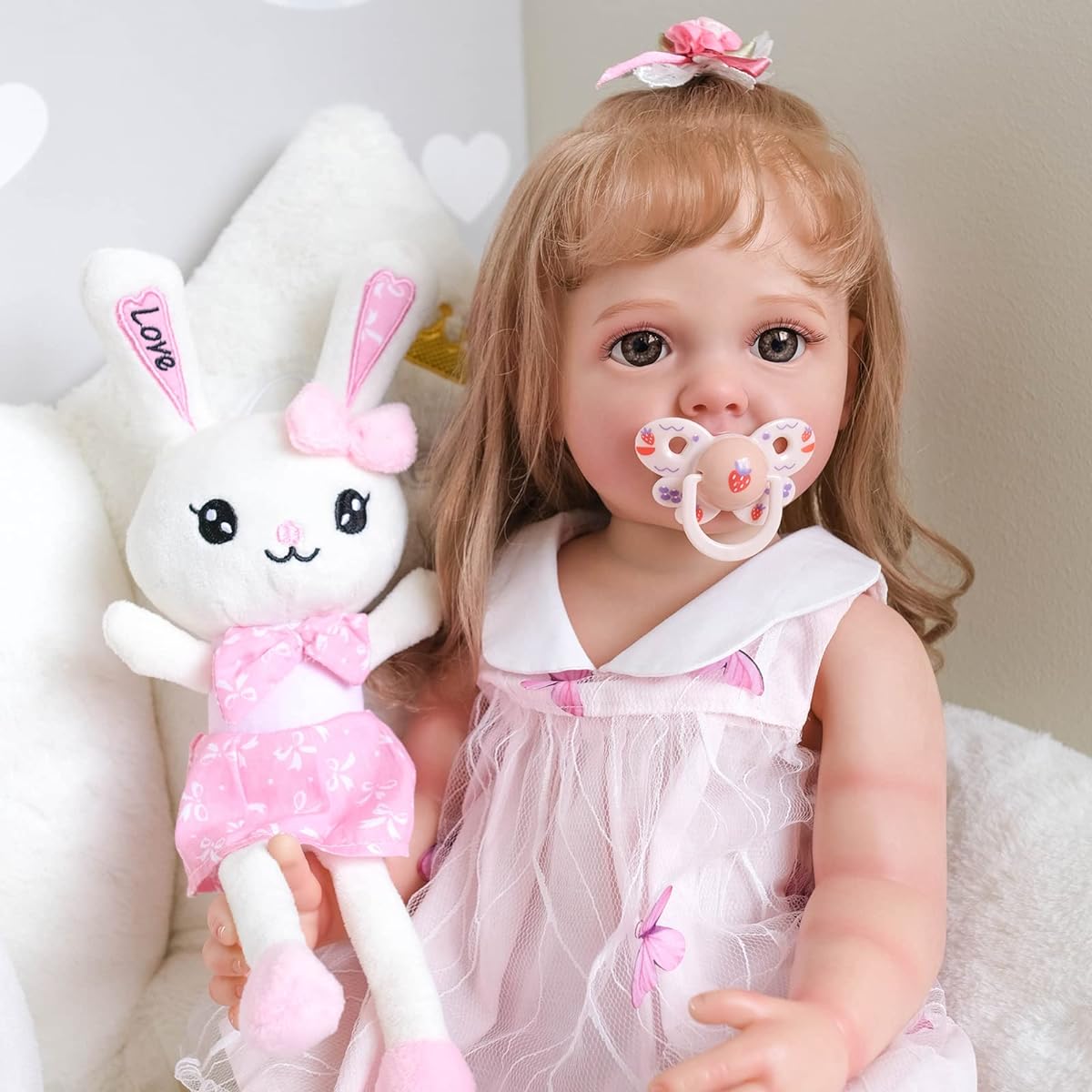55CM Full Body Silicone Reborn Doll Princess Toddler Realistic Baby Doll Handmade 3D Skin Multi-layer Painting with Visible Veins,Brown Eyes