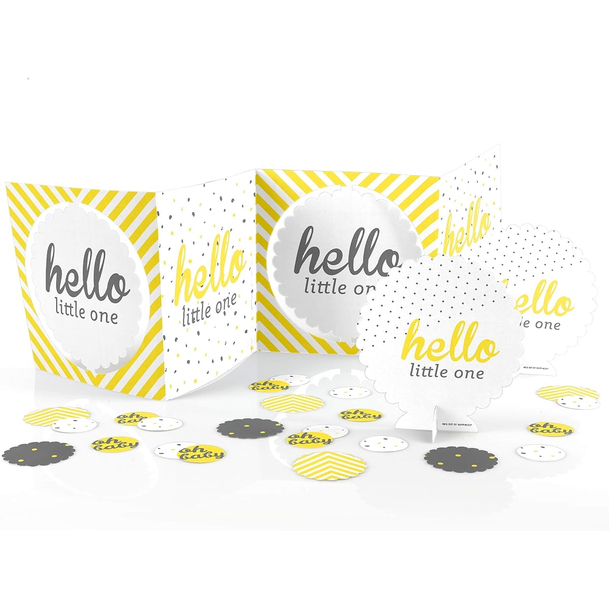 Hello Little One - Yellow and Grey - Neutral Baby Shower Centerpiece & Table Decoration Kit