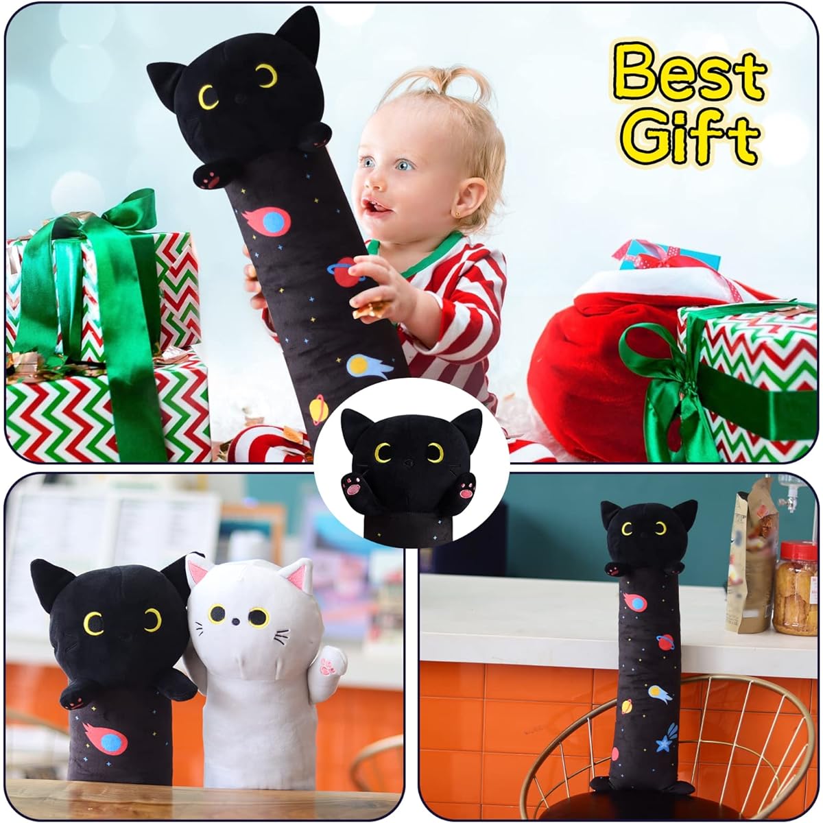 MUFEIRUO Long Cat Plush Toy Long Cat Pillow 19.5 Inch Cute Long Cat Plush Soft Cute Long Cat Plush Black Cat Plush Long Space Cat Pillow Stuffed Animal Cat Toy for Kids Birthday