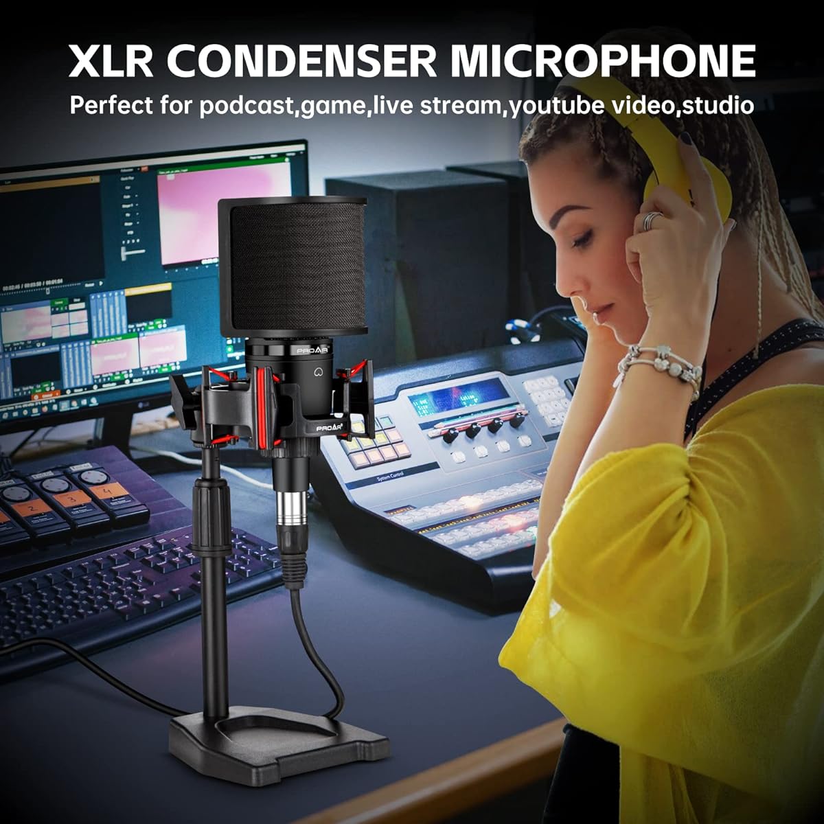 XLR Podcast Microphone for PC Computer, Professional Cardioid Condenser Microphone XLR Studio Microphone Kit for Vocal Recording Podcast Streaming Voiceover Home Studio YouTube with Desktop Stand