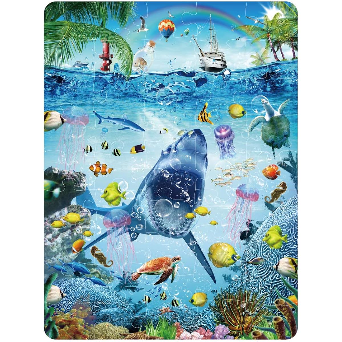 MINIWHALE Kids Puzzles for Kids Ages 4-8 Ocean Floor Puzzle/Underwater Shark Design Puzzle/Improve Children's Cognition, Promote Hand-Eye Coordination (46 Glow in the Dark Pieces, 24x18 Inch)