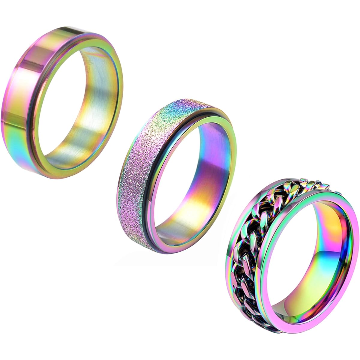 WOYNJI 3 Piece Stainless Steel Fidget Spinner Ring Women Men Wedding Band Ring Set Anxiety Stress Relief