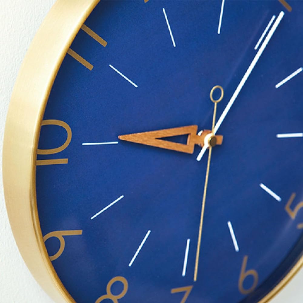 Interform Wall Clock Radio Controlled Clock Turis CL-3849NV Navy Gold Wood Radio Step Movement