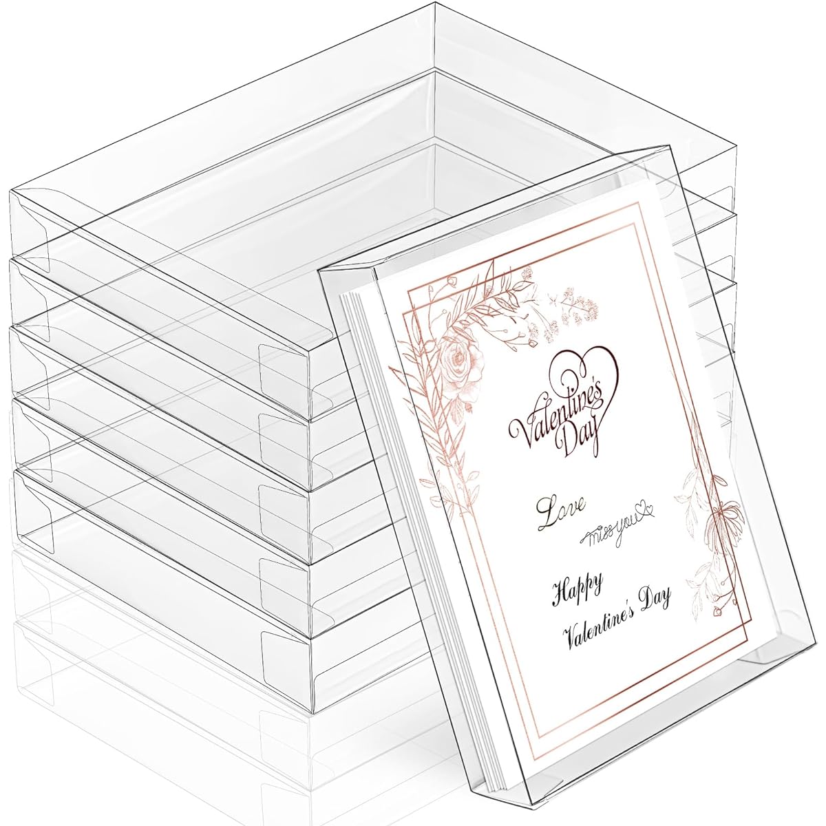 Sintuff Clear Plastic Photo Storage Box 100 Pieces Clear Box for Greeting Cards 5.39 x 7.36 x 1 inch Greeting Card Storage Rectangle Small Clear Box Ideal for Organizing Keepsakes Cards Photos