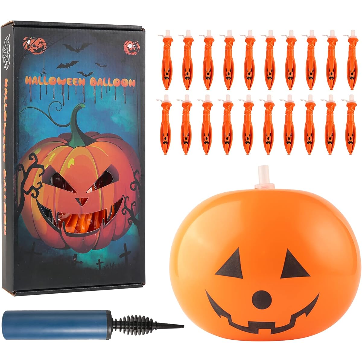 Halloween Pumpkin Balloon Decorations 20pcs Halloween Balloons with Pump for Outdoor Indoor LED Light Up Balloons Pumpkin Lights Halloween Home Party Supplies