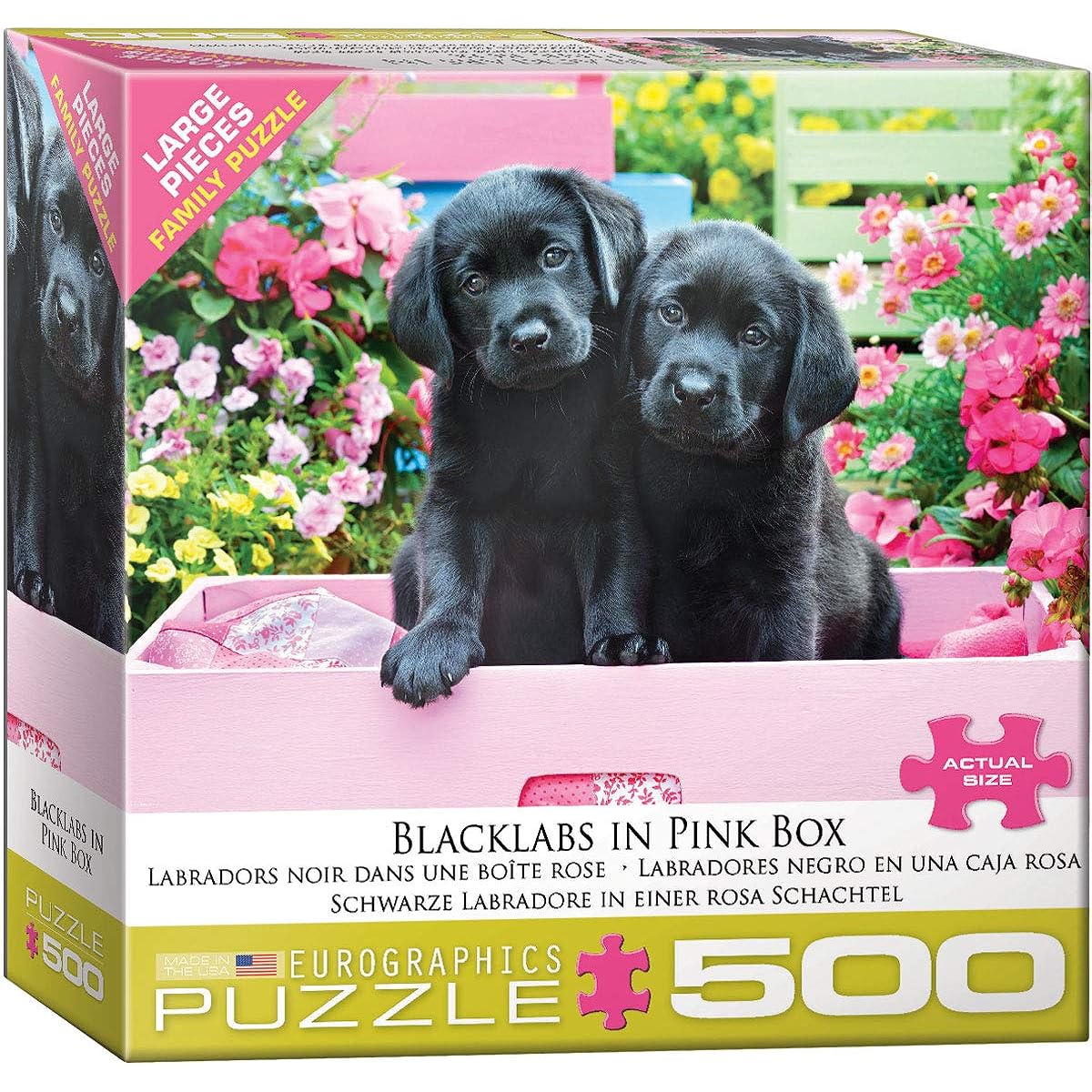 BLACK LABS IN PINK BOX PUZZLE