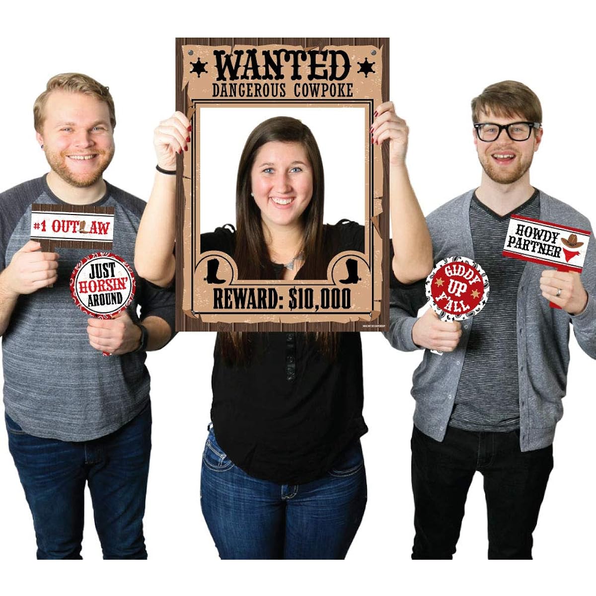Big Dot of Happiness Western Hoedown - Wild West Cowboy Party Selfie Photo Booth Picture Frames and Props - Printed on Durable Material