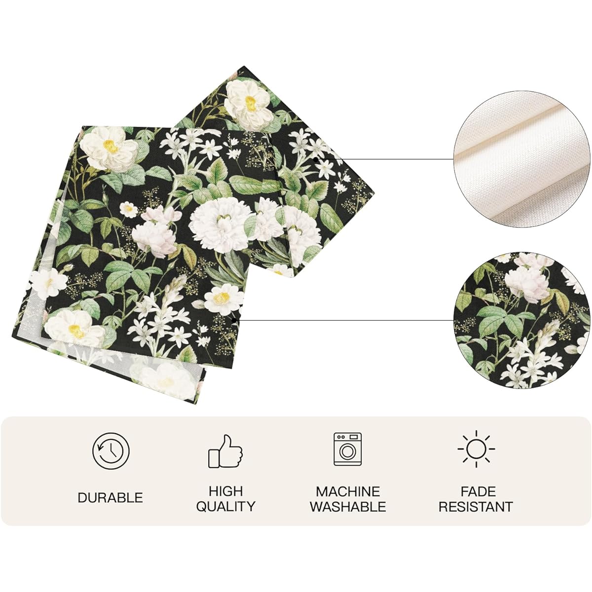 WRAPAHOLIC Linen Table Runner - 13" x 72" - Holiday Kitchen Dining Table Decoration for Home Parties and Weddings - Black Flowers
