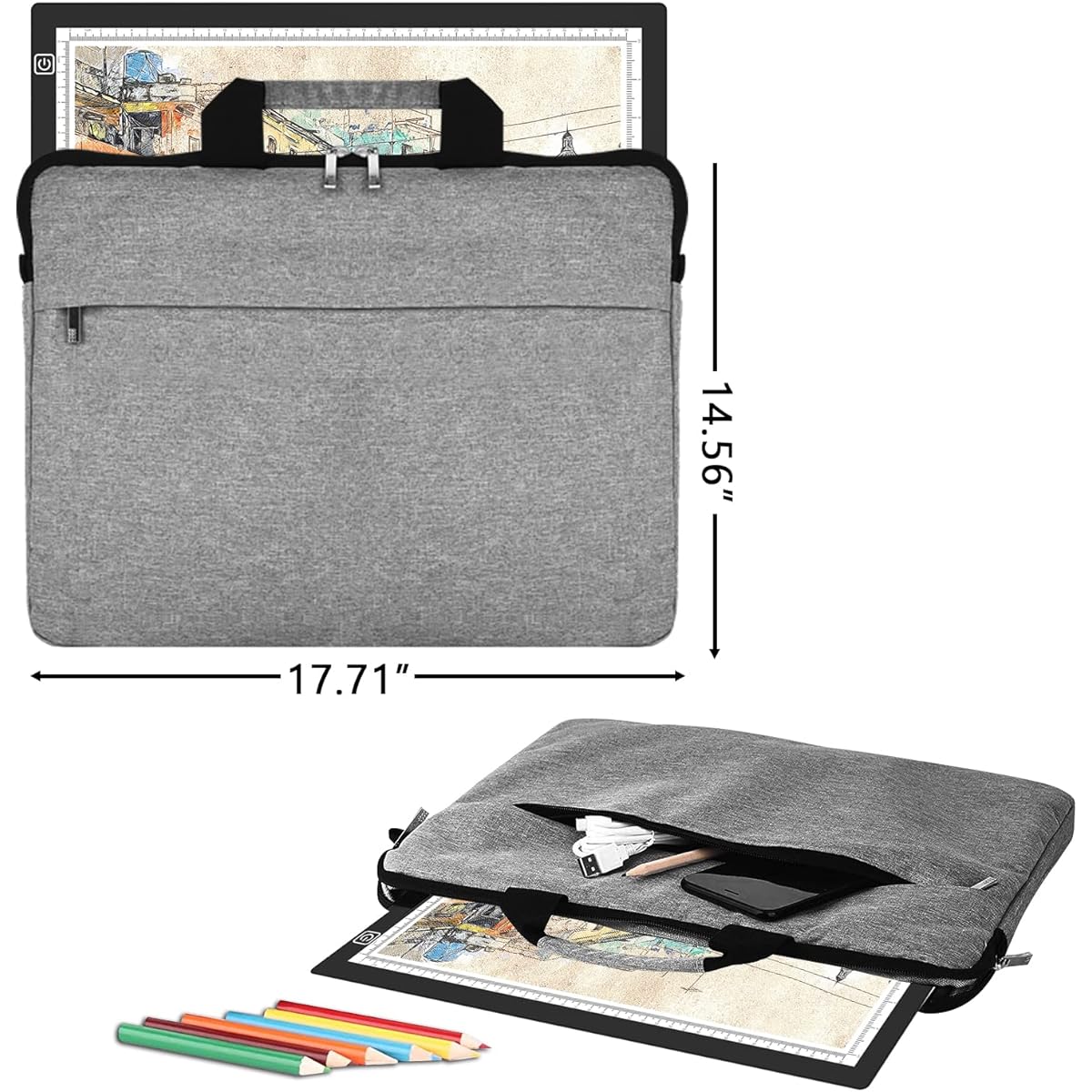 A3 LED Tracing Light Box with Carry Bag Built-in Stand, Ultra-thin Light Pad. Powered by 2500mAh Lithium Battery. For Cricut Vinyl, Weeding Tool, Drawing Craft Box/Board Tracing, Sketching, HTV.