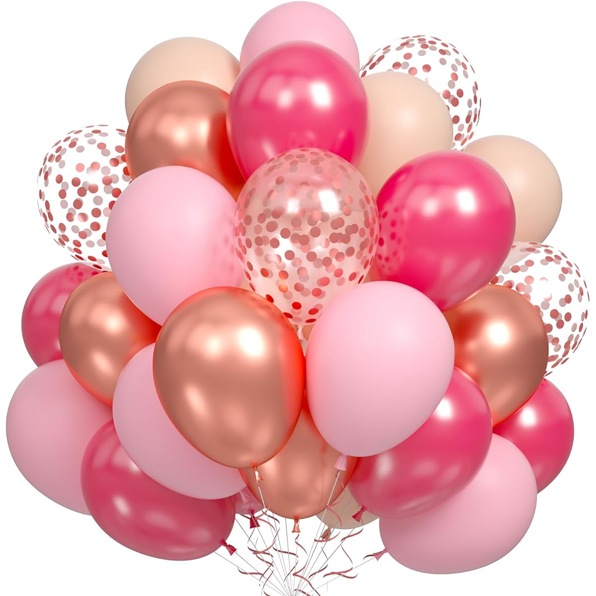 Pink Rose Gold Balloons Kit, 60pcs Hot Pink Pastel Pink Orange Latex Balloons Metallic Rose Gold Confetti Balloons for Birthday/Princess Theme/Baby Shower/Wedding/Valentine's Party Decorations