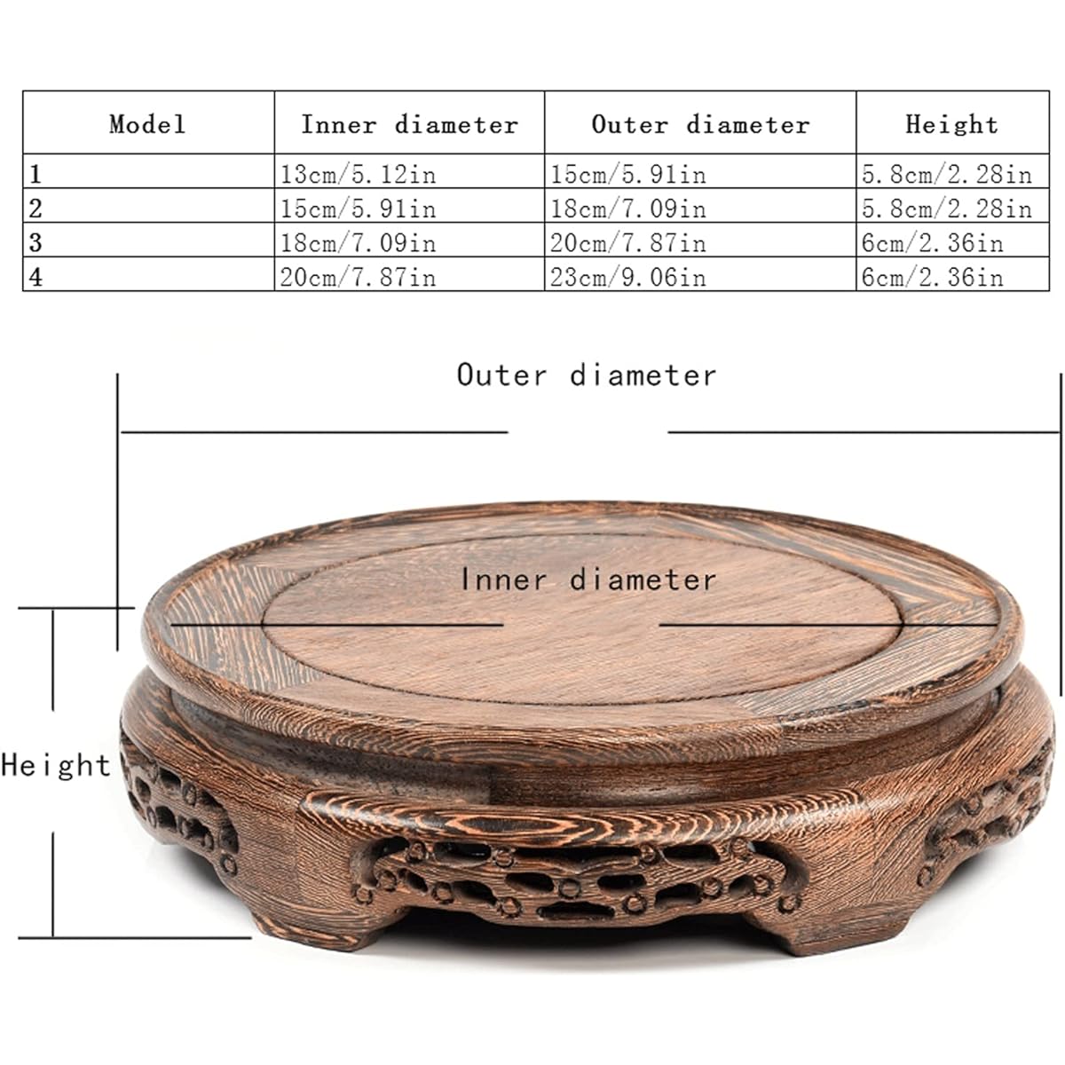 Bonsai Display Stand Wooden Vase Base Chicken Feather Wooden Round Base Carving Crafts Ornaments Flower Pot Vase Family Exquisite Ornaments, Buddha Statue Ornaments Teapot Display Stand Decorative Base (Size : L) (X)
