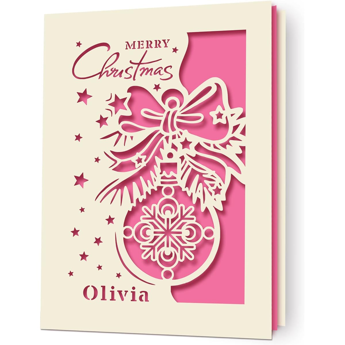 Personalized Christmas Cards 2022 Custom Greeting Cards Laser Paper Christmas Cards Santa Gifts for Kids Boys Girls Daughter Granddaughter Grandpa Niece with Envelopes (Fuchsia)