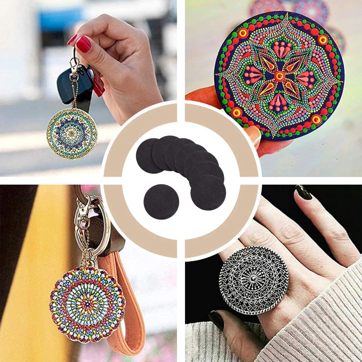 HEALLILY 8 Pieces Black Round Painting Cardboard Panels Mandala Dot Drawing Painting Art Supplies