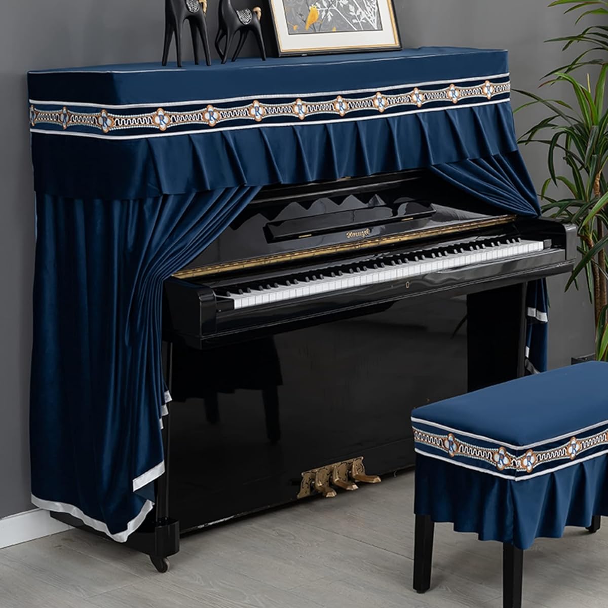 r, full cover, rural style, European style, elegant, floral pattern, embroidery, with frills, piano hanger, light blocking, dustproof, lightweight, stain resistant, convenient, soft, thick, dustproof cover, piano cover, one size fits all, width 148-153cm
