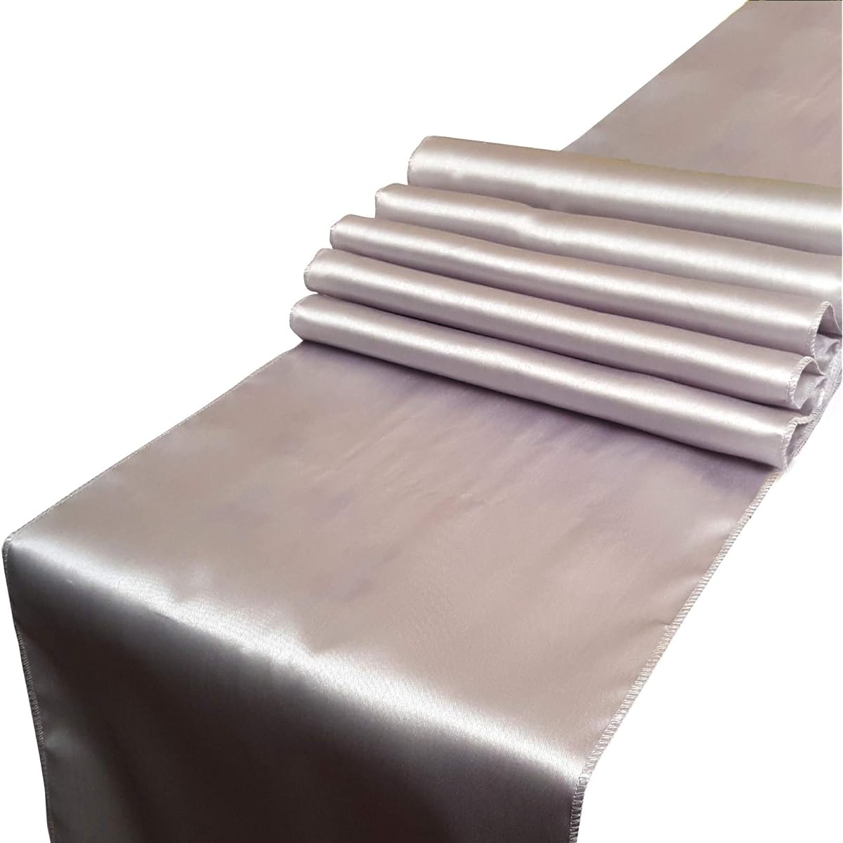 Parfair Dessin Satin Table Runner for Wedding Party Decorations, 12 x 108 Inch, Bright Silk, Smooth Fabric, Party Table Runners, Pack of 10, Silver, XTPL-STR