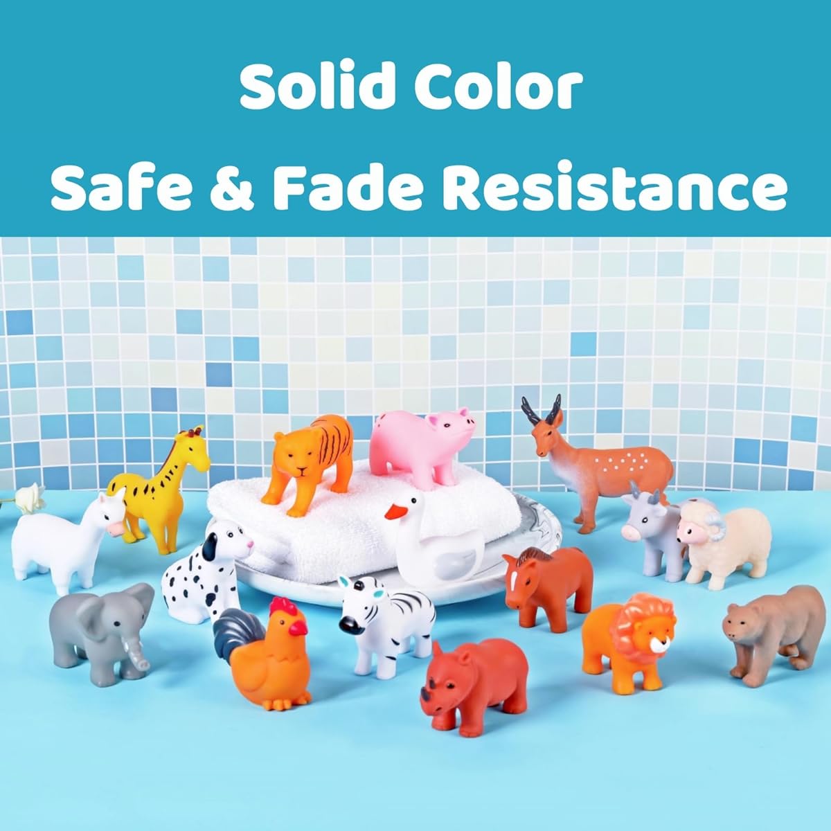 WQTHE Mold Free Baby Bath Toys for Infants and Toddlers No Hole Bathtub Toys (Animals C 16 Pieces with Mesh Bag)