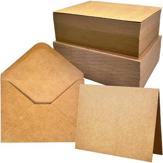 ANSSDO 100 Pack Plain Cards with Envelopes 4x6 Bulk Kraft Paper Greeting Cards for DIY Card Making for Weddings, Birthdays and Any Occasion