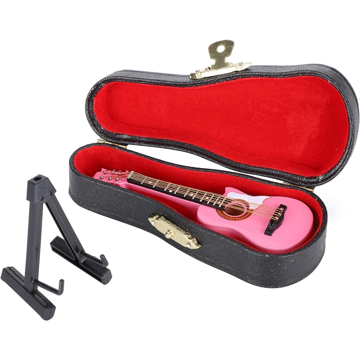 FIYO Mini Guitar Model, 10 x 3.5cm Pink Wood Musical Instrument Model, Mini Musical Instrument Model Ornament Music Room Ornament Gift