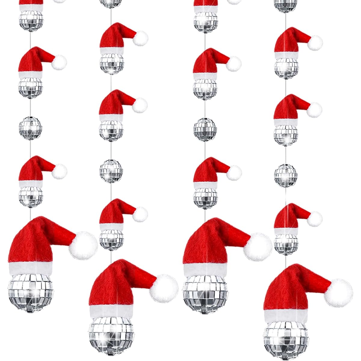 Wenqik 6pcs Christmas Hanging Disco Ball Decorations Reflective Mirror Disco Ball Ornaments String Mini Santa Hat Disco Ball Decorations Christmas Tree Wedding Party Supplies (1.2" 2")