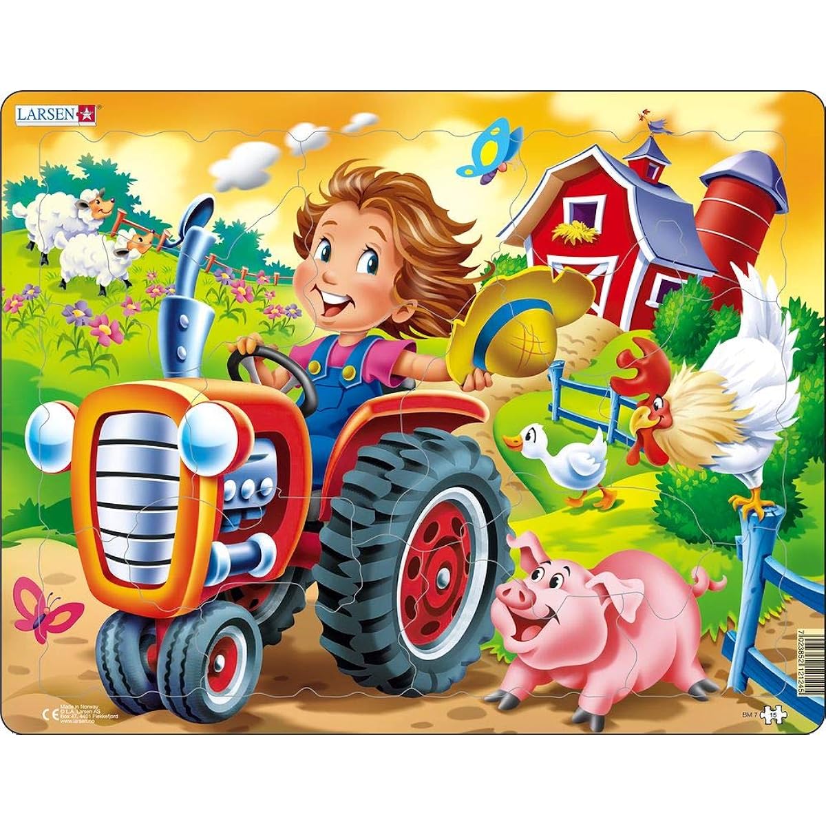 Larsen Puzzles Farm Kid with Tractor Educational Jigsaw Puzzle - 15 Piece Tray & Frame Style Puzzle - Exclusive Premium Handcrafted Imported from Norway