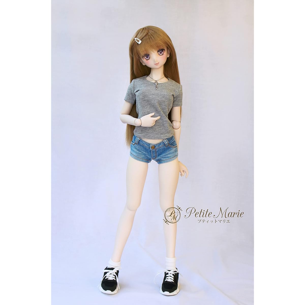 [Petite Marie] 1/3 DDS compatible Okayama processing distressed short jeans light blue KOJIMA processing distressed processing low rise mini length jeans stretch denim vintage processing 60cm doll BJD doll clothes [Petite Marie] [No.0133]