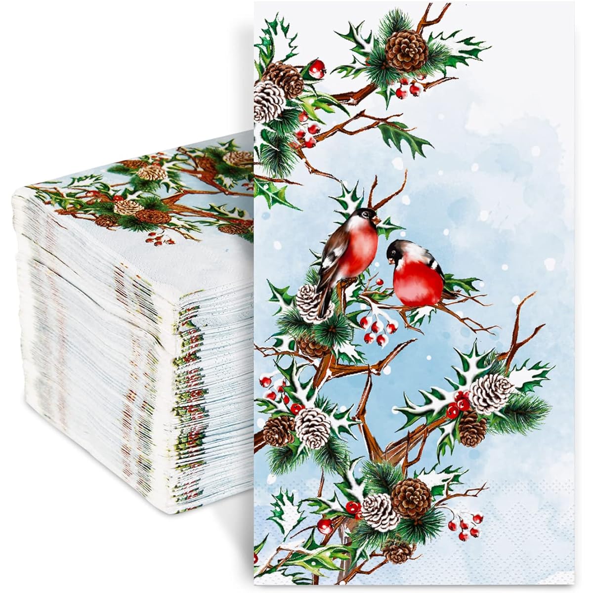 Quera 100 Pack Christmas Guest Napkins Paper Napkins Red Berry Cardinal Disposable Party Beverage Napkins Decorative Table Napkins Winter Dinner Merry Christmas Holiday Christmas Decorations Party Supplies