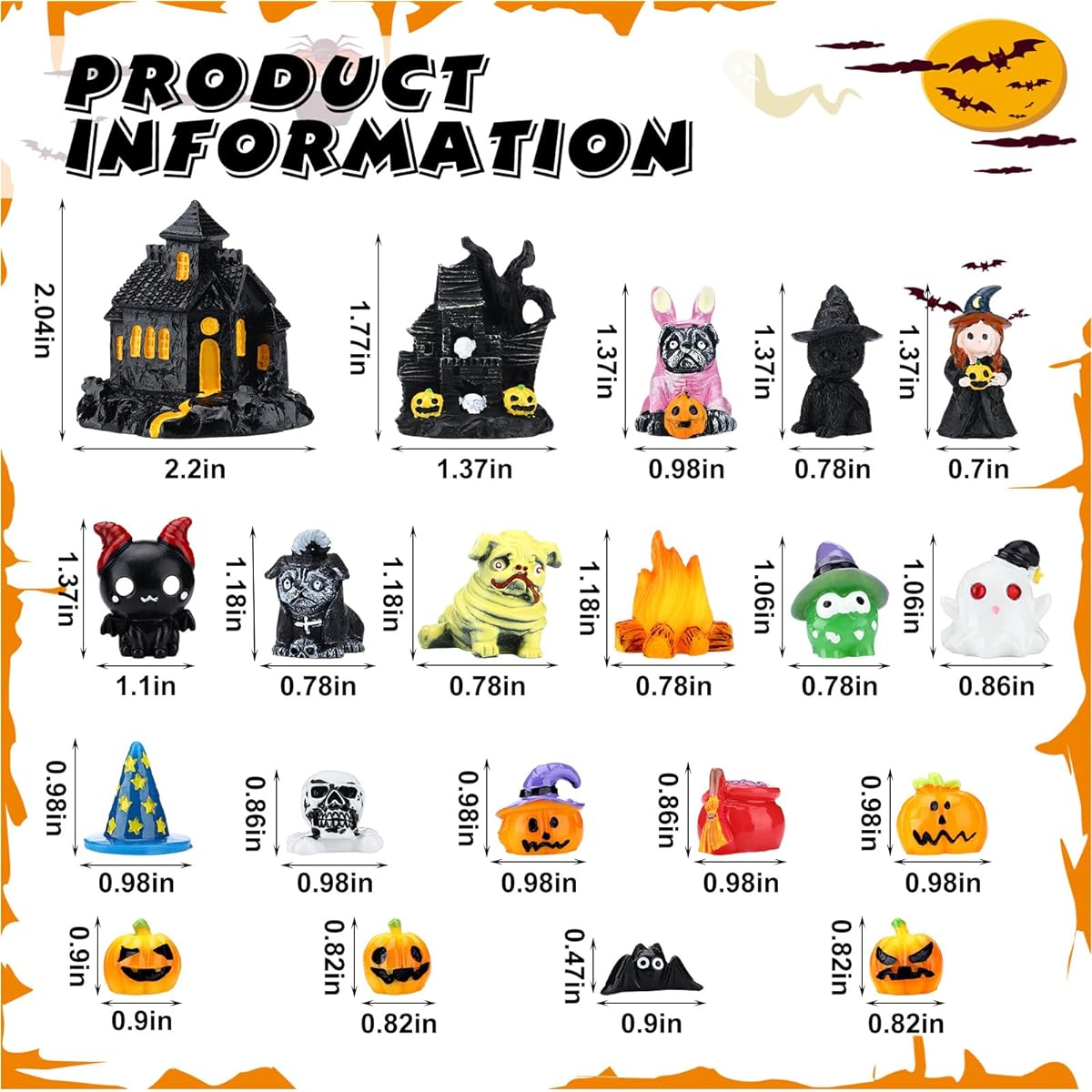 Soaoo 20pcs Halloween Miniature Figures Resin Pumpkin Ghost Happy Halloween Fairy Garden Accessories Halloween Party Village Bonsai Craft Outdoor Home Garden Decoration