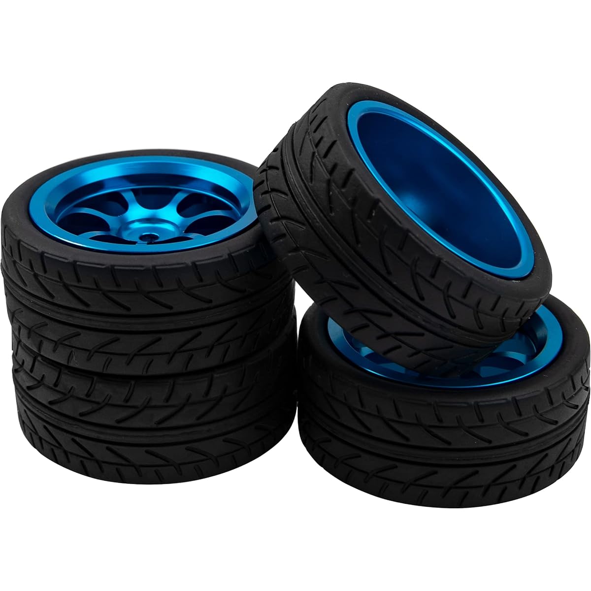 HIRCQOO Metal Wheel Rim 12mm Hex Hub & OD 2.55 Inch Rubber Tire Compatible with Tamiya HPI Kyosho HSP Redcat Exceed RC 1/10 On-Road Touring Car WLtoys 1/14 144001 (Dark Blue)