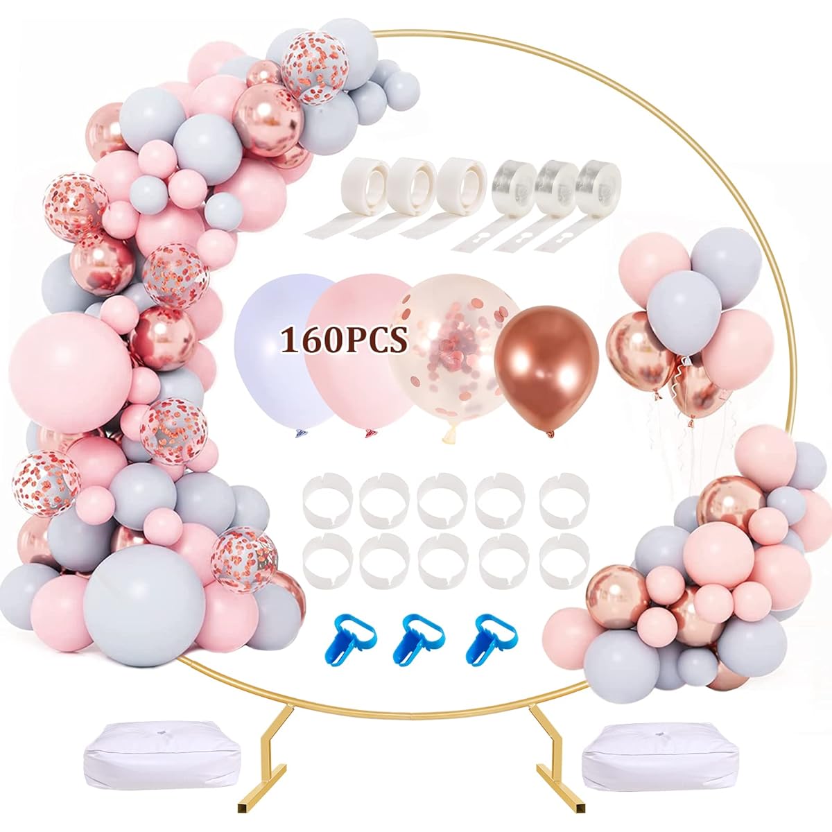Barafat Circular Backdrop Stand 7.2ft Round Balloon Arch Support with 160 Balloons and Arch Kit, Stable Gold Circle Balloon Arch Frame, Metal Wedding Arch Support, Party Garden Decoration