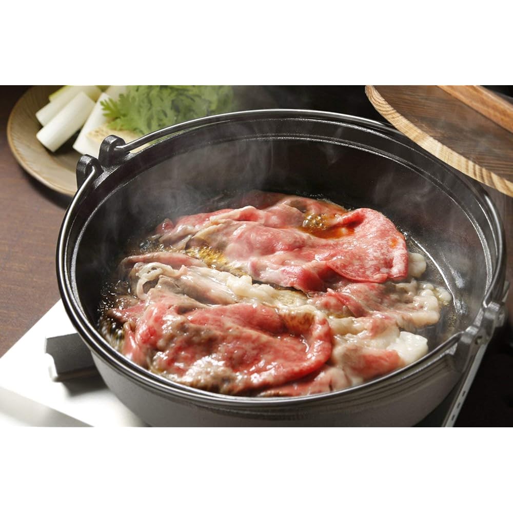 Ishigaki Sukiyaki Pot with Wooden Lid, Gas Fire, IH, Cast Iron, Approximately Width 29 x Depth 27.5 x Height 8.5cm, 6 pieces