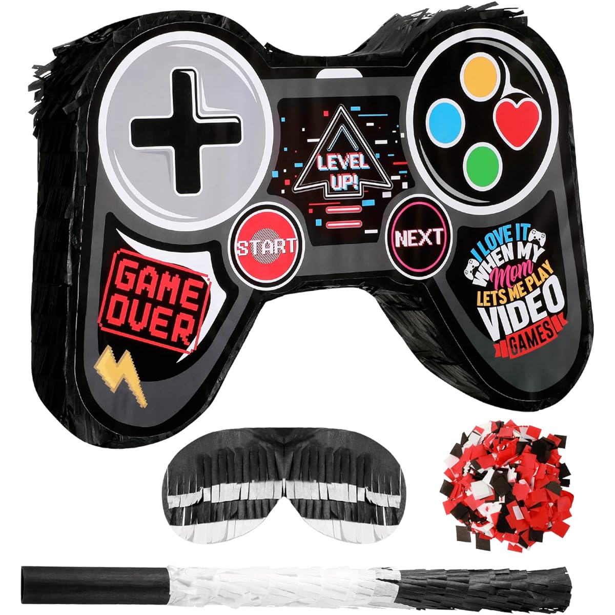 Small Video Game Controller Pinata for Kids Birthday Party Supplies with Sticks, Blinding Confetti, Gamer Party Supplies, Cinco de Mayo Decorations, Fiesta Party Decorations, 16 x 11 x 3 Inches
