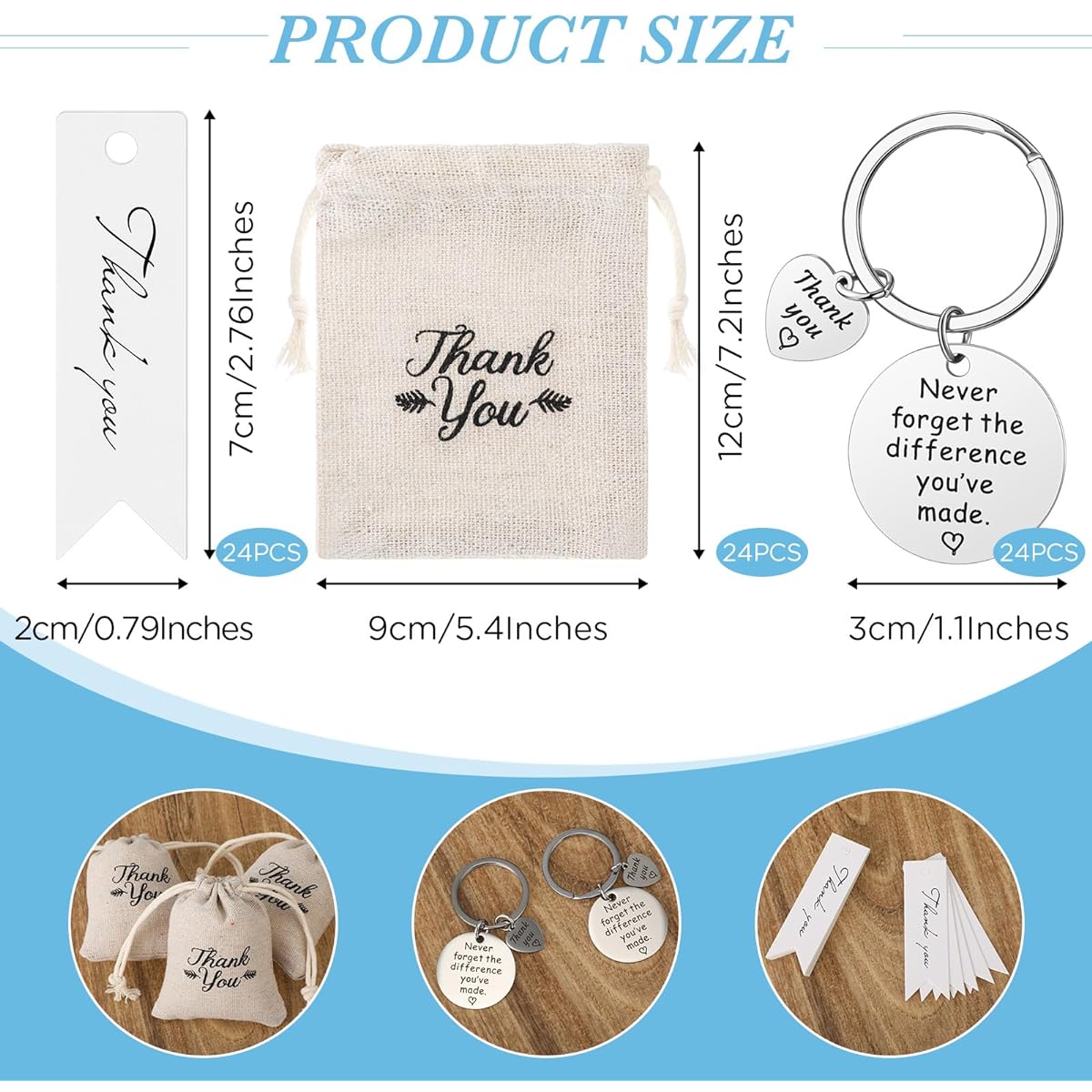 Huquary Employee Appreciation Gift 72 Pieces Colleague Appreciation Gift Set Thank You Keychain 24 Pieces Thank You Drawstring Bag 24 Thank You Tags Office Team Teacher Nurse Graduation Gift