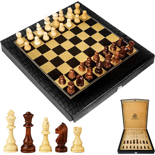Premium Faux Leather Magnetic Chess Set (Black)