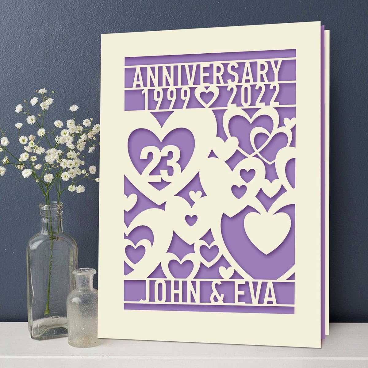 EDSG Personalized Anniversary Wedding Cards, Anniversary Wedding Gifts for Lover/Couple/Girl/Woman/Wife/Her Memorial Keepsake Greeting Cards with Envelope (Lilac Purple)