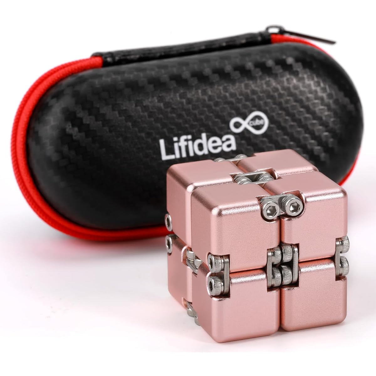 Lifidea Aluminum Alloy Metal Infinity Cube Handheld Fidget Toy Desk Toy with Cool Case Infinite Magic Cube for Stress Relief ADHD OCD Kids and Adults (Pink)