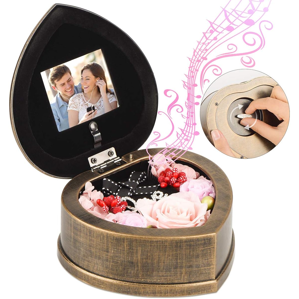 EINID Handmade 3 Forever Rose Flowers with Music Box for Wife's Birthday (Musical Pink Rose)