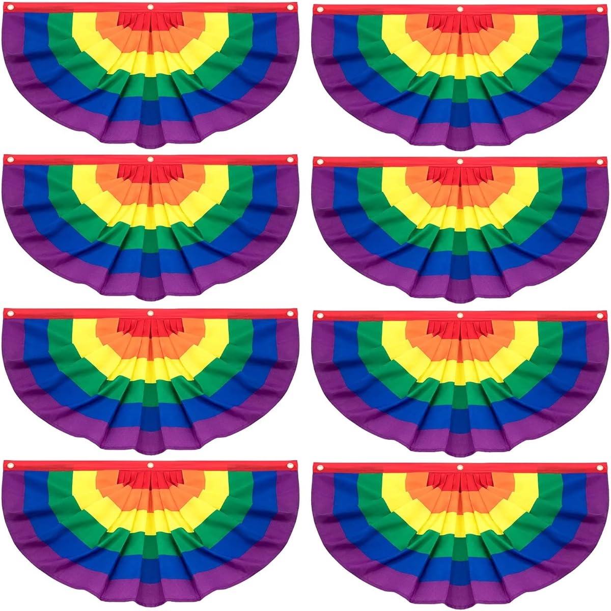 Rainbow Pride Decorations, LGBT Pride Half Fan Flag, 1.5 x 3ft LGBTQ Flag Banner Pleated Fan Flag Banner Lesbian Bisexual Outdoor Home Decor Door Sign Happy Pride Party Supplies 8 Pieces