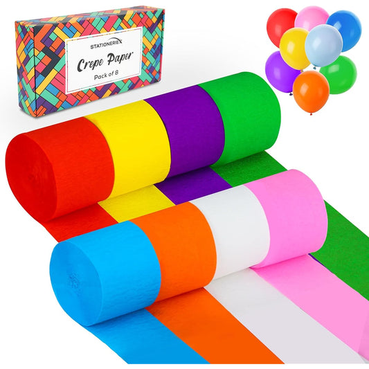 8 Pieces Crepe Paper Streamers with Balloons - 622ft & 1.8in Assorted Colors Party Streamers with Chic Style Storage Box for Birthday Decorations, Weddings, Festivals, Celebrations and More