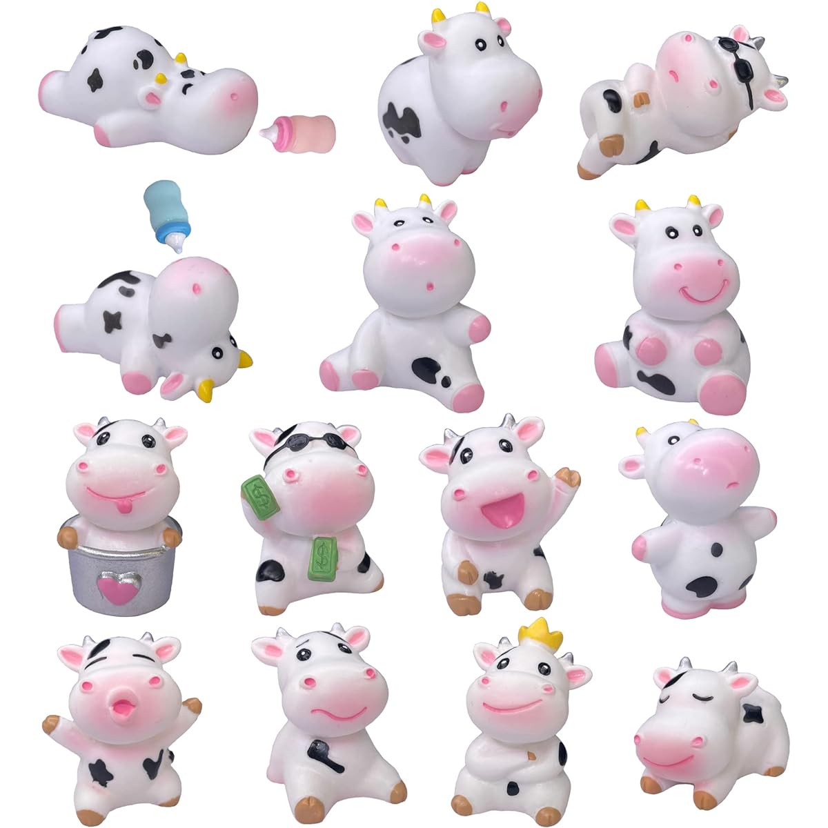 JKanruh 16Pcs Cute Cow Mini Animals Miniature Resin Cow Figures for Fairy Garden Moss Landscape Ornaments Outdoor Decor Home Decor Cake Decoration DIY Crafts
