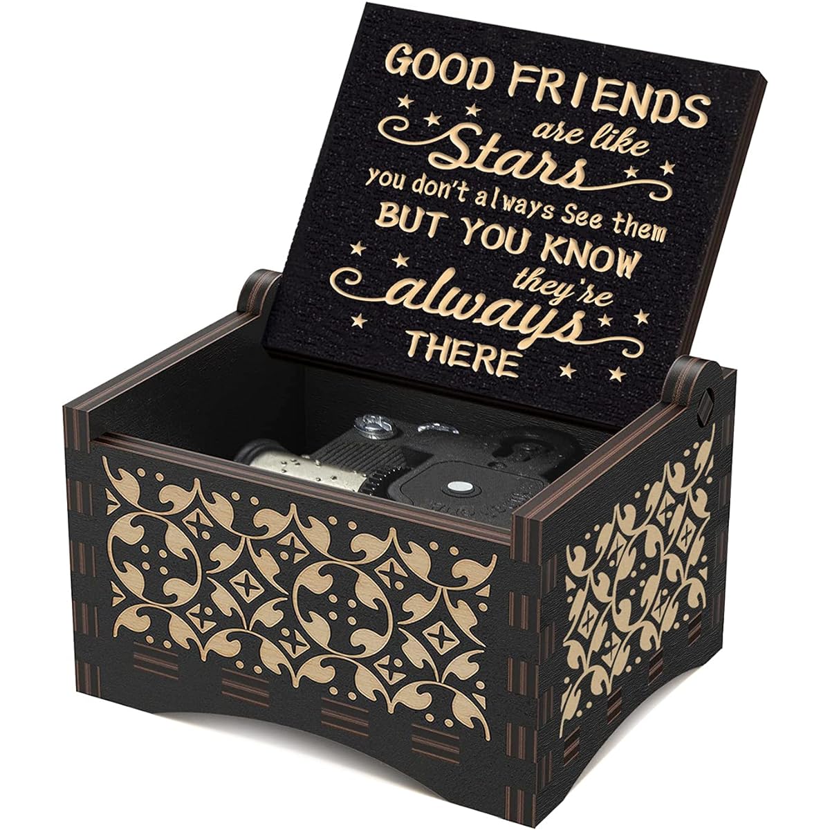 Mechanism Wooden Music Box Friend Gifts for Her Good Friends are Like Stars Engraved Wooden Musical Gift BFF Birthday Gifts for Friends Women Female Going Out Gifts Best Friend Moving In