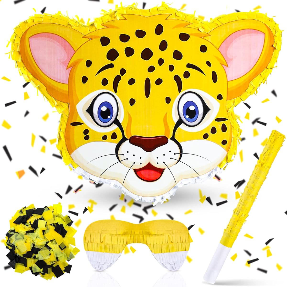 Leopard Print Pinata with Stick Blindfold and Confetti Jungle Safari Pinata Birthday Party Supplies Wildlife Pinata Party Decorations Centerpiece Photo Props for Girls Boys Baby 16.1 x 11.8 x 2.8 inches