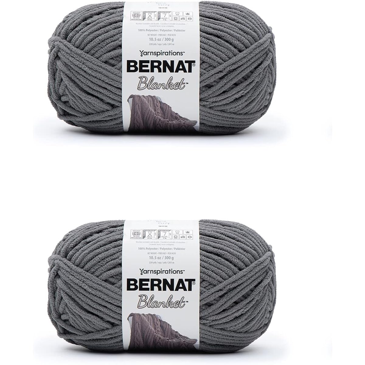 Bernat Blanket Dark Gray Yarn - 2 Pack of 300g/10.5oz - Polyester - 6 Super Bulky - 220 Yards - Knitting/Crochet