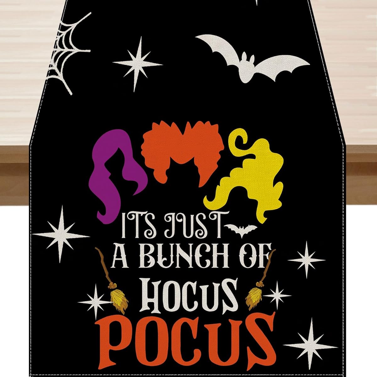 BOTB LIHM Halloween Black Hocus Pocus Table Runner Table Decoration 13x72 Inch Length Burlap Home Kitchen Dining Dinner Indoor Outdoor Party Farmhouse Decor