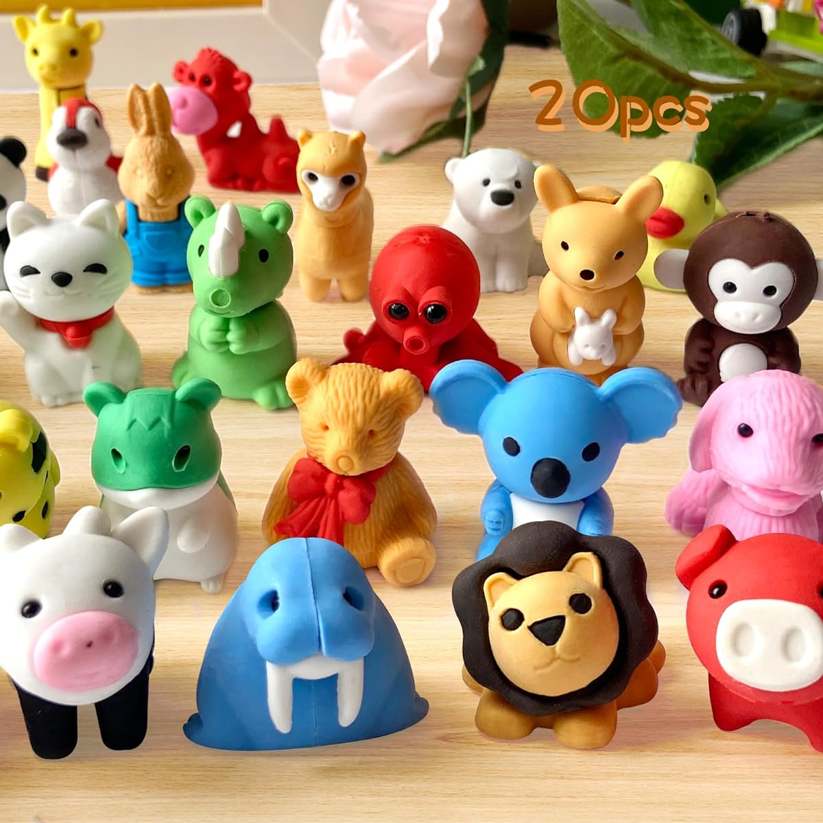 Kleeblatt Kids Animal Erasers Bulk 20pcs 3D Assembly Puzzle Mini Fun Desk Pet for Kids Classroom Treasure Box Prize Party Favors Kids Goody Bag Back to School Gift Gift for Students