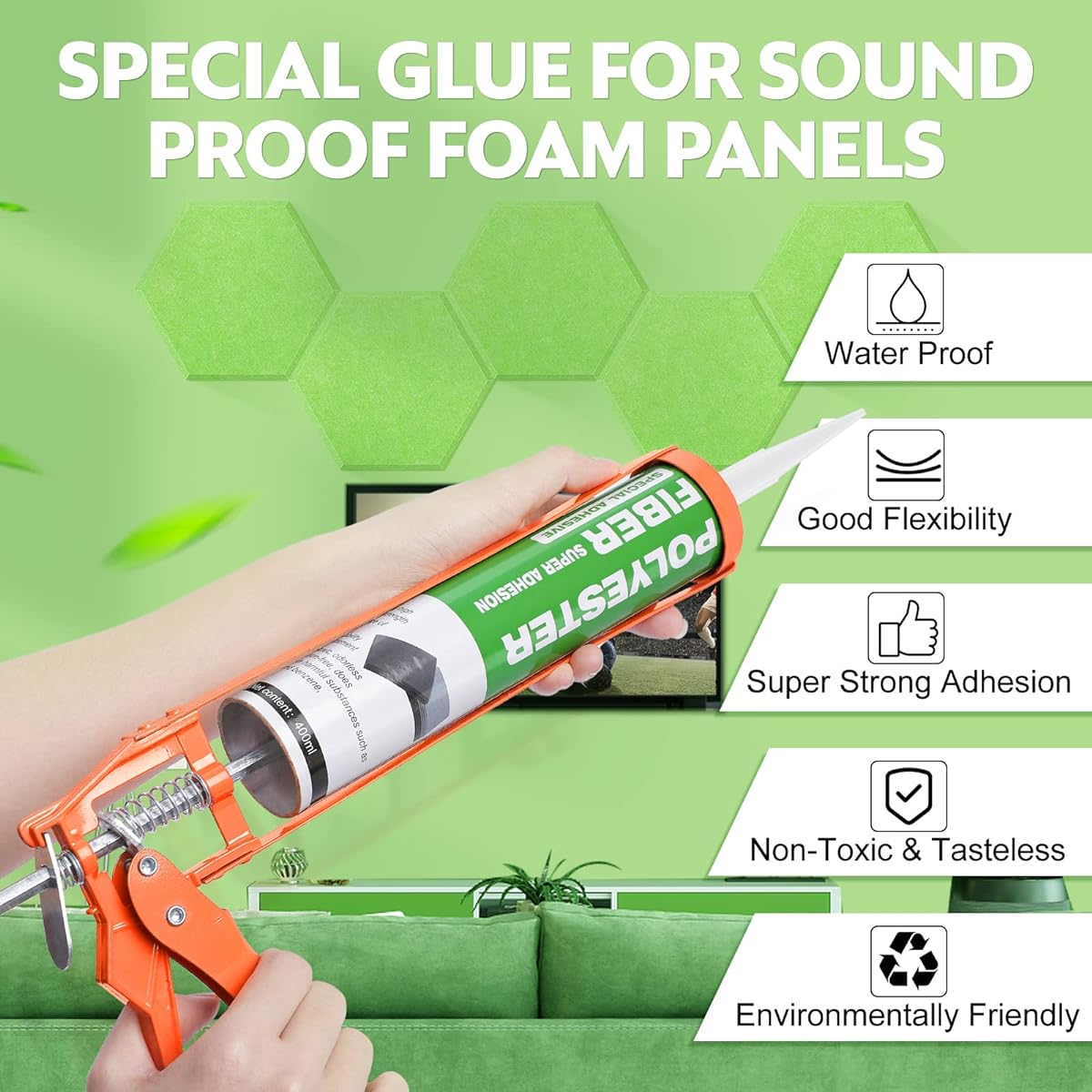 Proijeut Silicone Sealant for Soundproofing Foam Panels, Soundproofing Adhesive for Soundproofing Panels, Waterproof, Odorless, Eco-Friendly, Pack of 2
