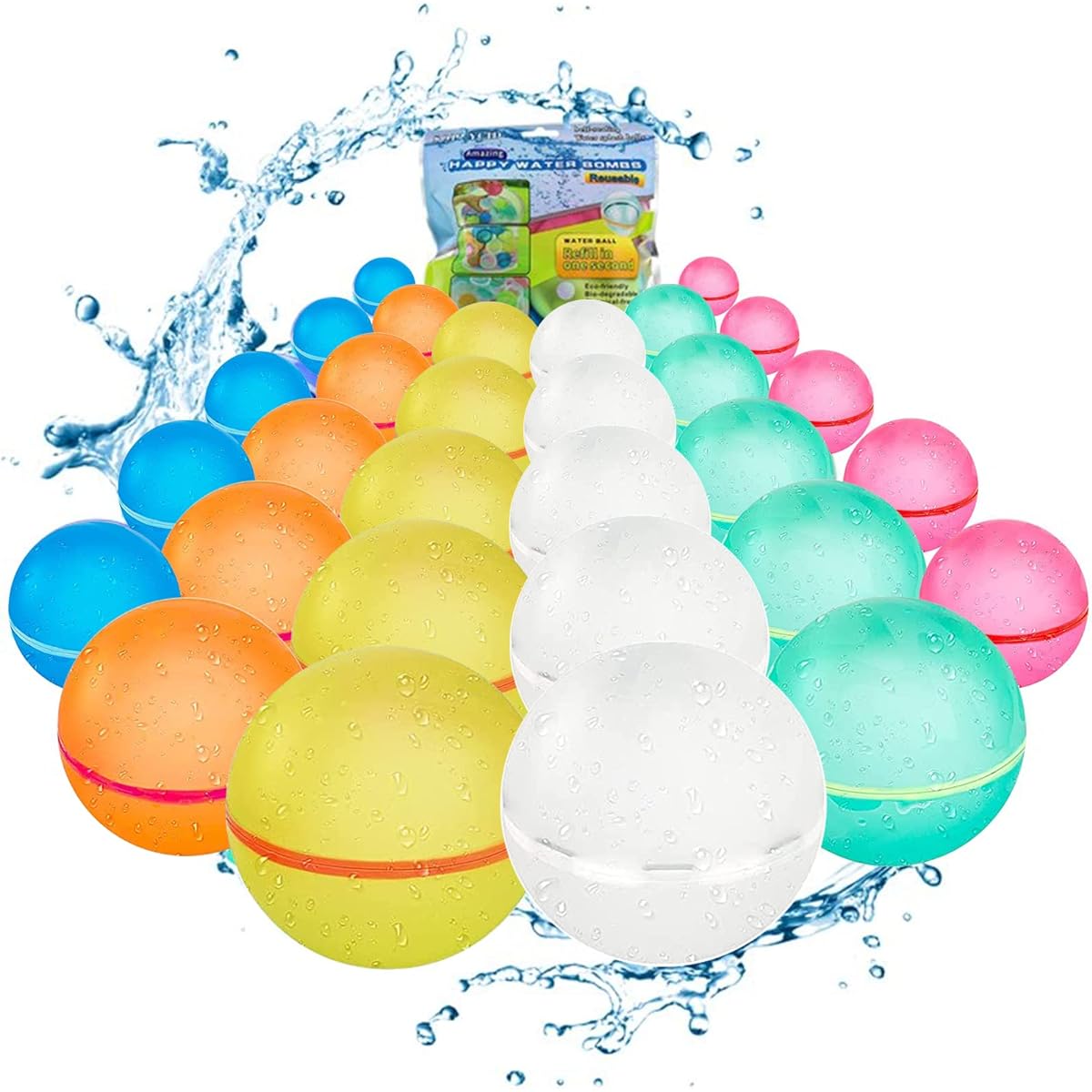 Reusable Water Bombs, Reusable Water Balloons Self Seal Quick Fill Novel Soft Silicone Water Bomb Toys Water Fighting Game for Summer Parties (Multicolor - 30pcs)