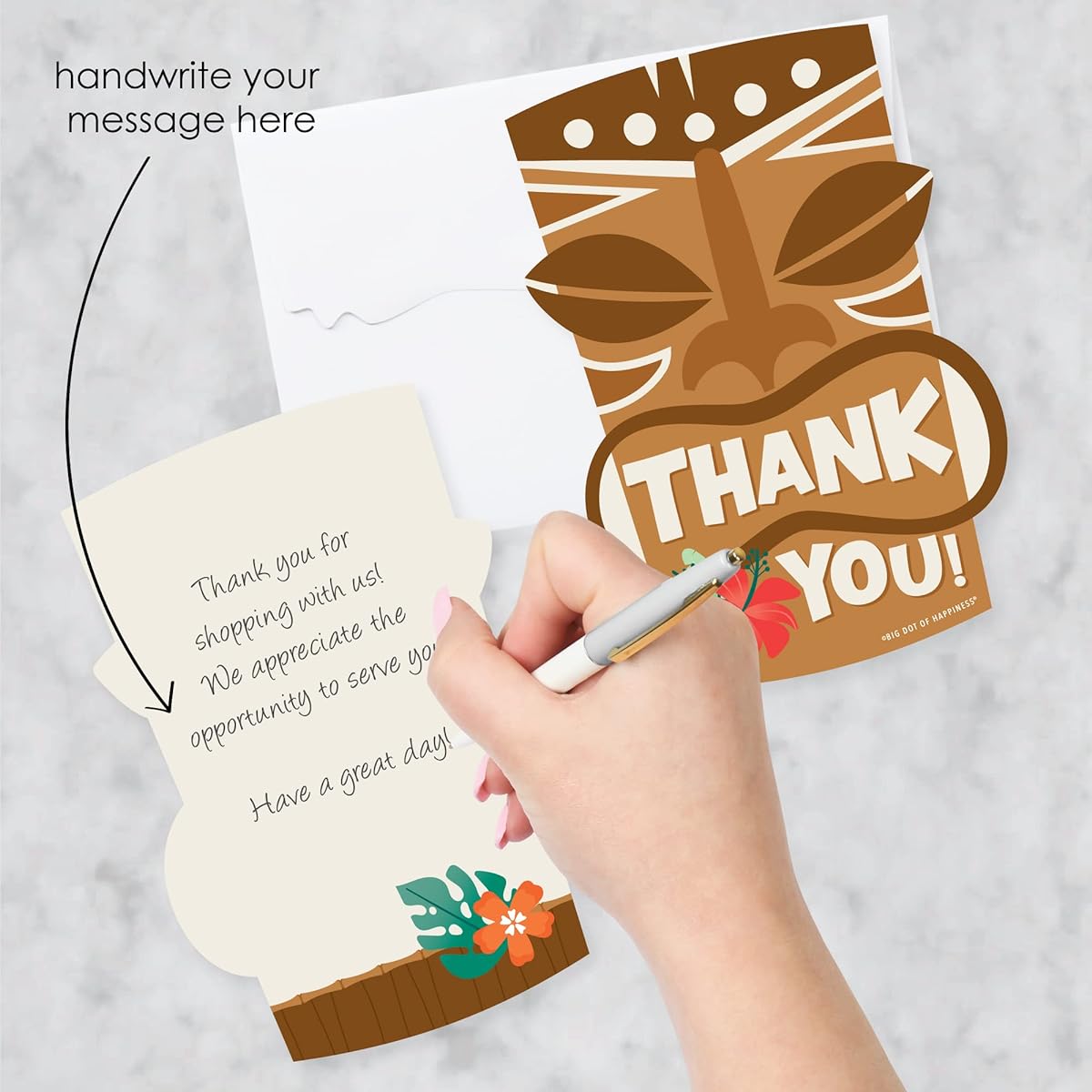 Big Dot of Happiness Tropical Luau - Shaped Thank You Cards - Hawaiian Beach Party Thank You Cards with Envelopes - Set of 12
