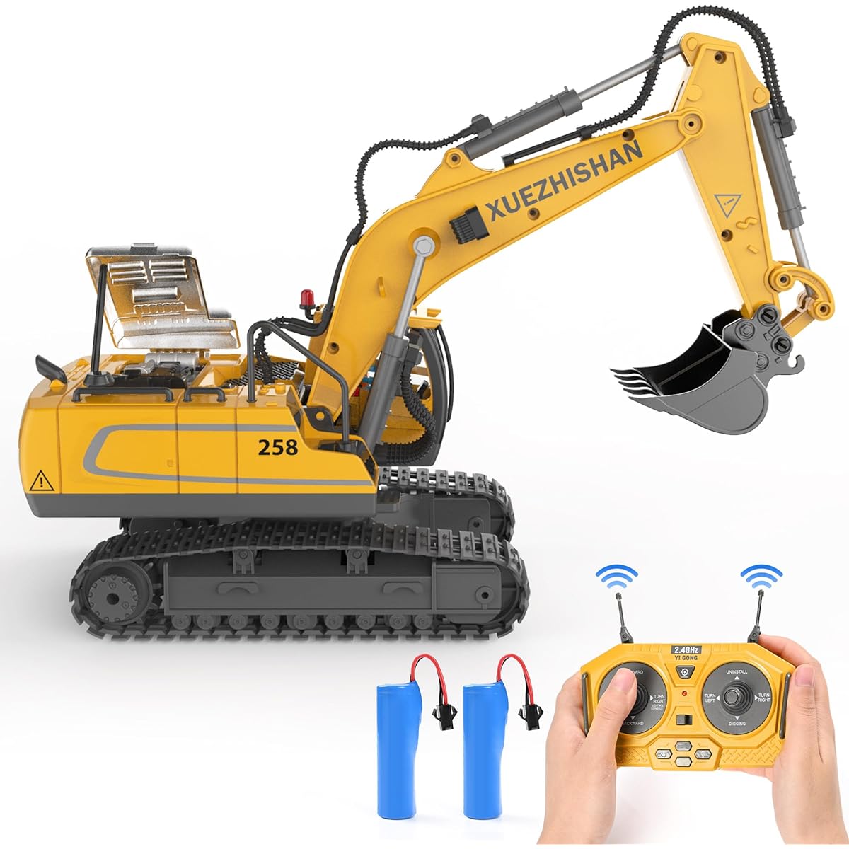 11CH Remote Control Excavator Construction Toys for Boys 1200mAh 2pcs RC Excavator Toy Metal Shovel & Light RC Construction Vehicle Toy Outdoor Birthday Gift for 6-7 Year Old Boys
