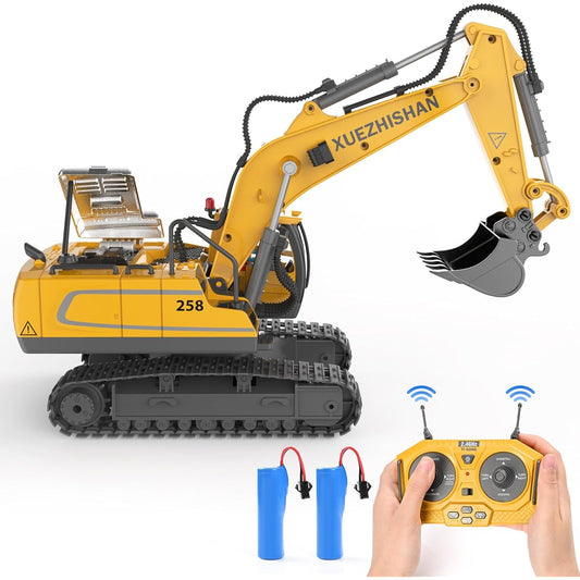 11CH Remote Control Excavator Construction Toys for Boys 1200mAh 2pcs RC Excavator Toy Metal Shovel & Light RC Construction Vehicle Toy Outdoor Birthday Gift for 6-7 Year Old Boys